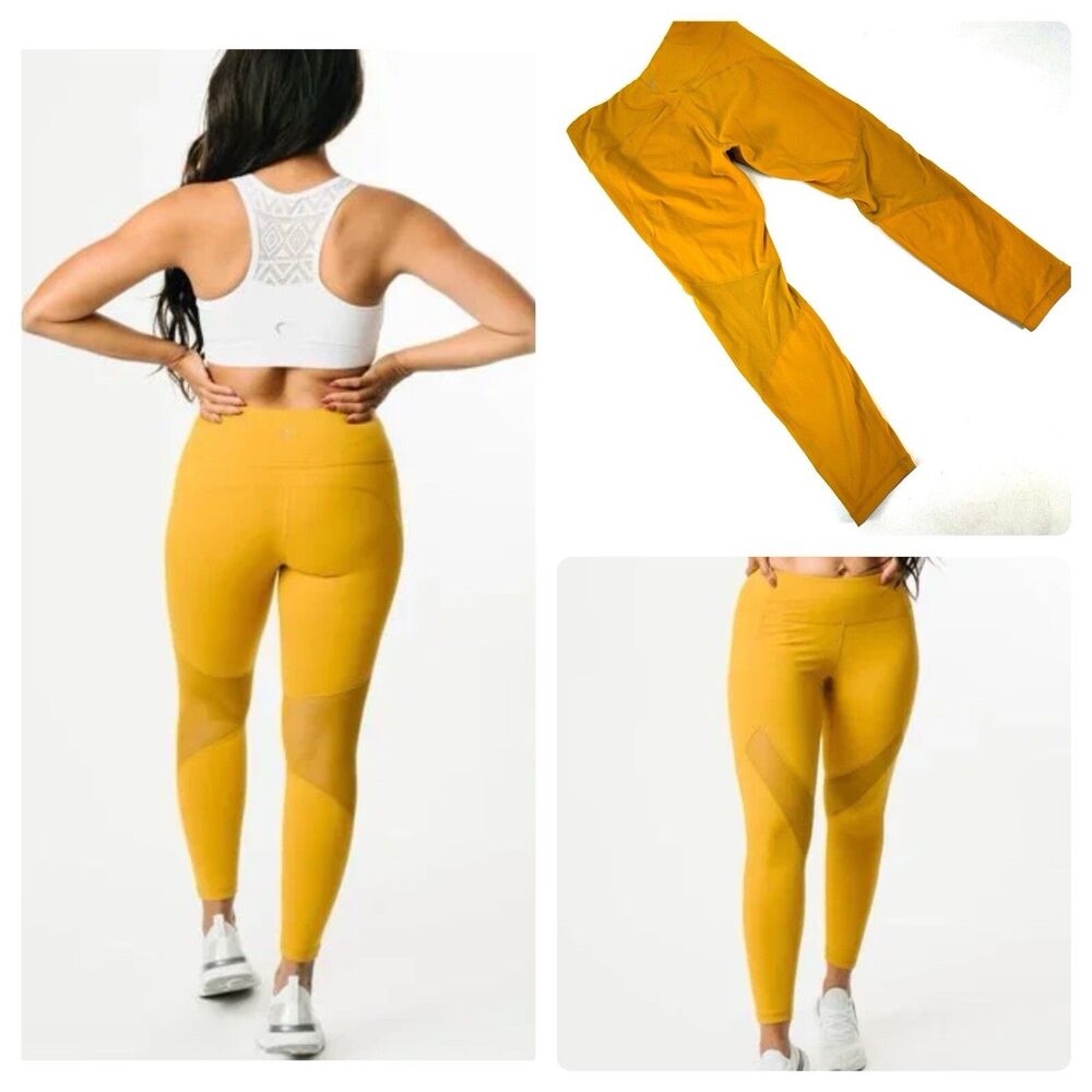 Zyia Active Mustard Yellow Mesh Crop Leggings Womens Size 8-10